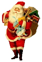 Mikołaj z ciężkim workiem prezentó